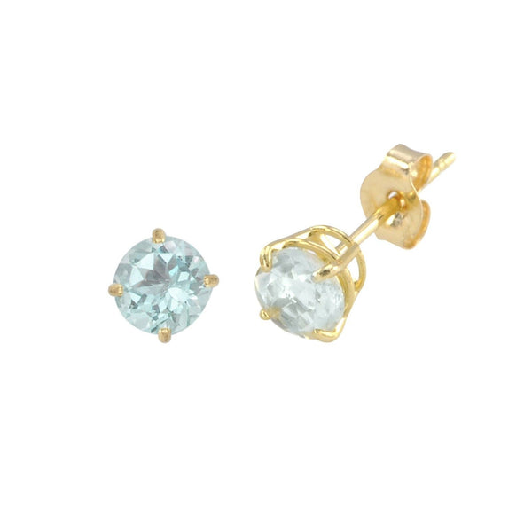 Green Amethyst Earrings 14k Yellow Gold Studs Basket Setting Round - Jewelryland.com