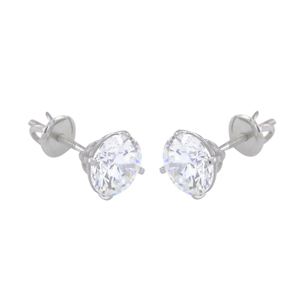 Sterling Silver Round Clear Cubic Zirconia Earrings Screwback Basket Setting - Jewelryland.com