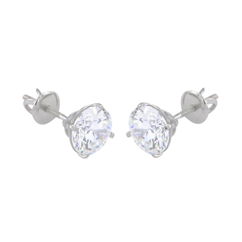 Sterling Silver Round Clear Cubic Zirconia Earrings Screwback Basket Setting - Jewelryland.com