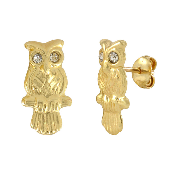 Owl Stud Earrings 10k Yellow Gold with Pushbacks 12x7 - Jewelryland.com