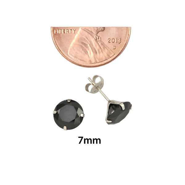 10k White Gold Black CZ Stud Earrings Cubic Zirconia Round Prong Set - Jewelryland.com