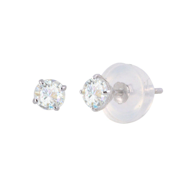 14k White Gold Clear CZ Round Basket Cubic Zirconia Stud Earrings Silicone Backs - Jewelryland.com