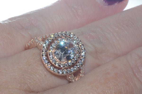 Sterling Silver Rose Gold Plated 1.25ct Oval CZ Ring - Jewelryland.com