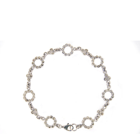925 Sterling Silver Marcasite Bracelet Open Circle Design 7 Inches - Jewelryland.com