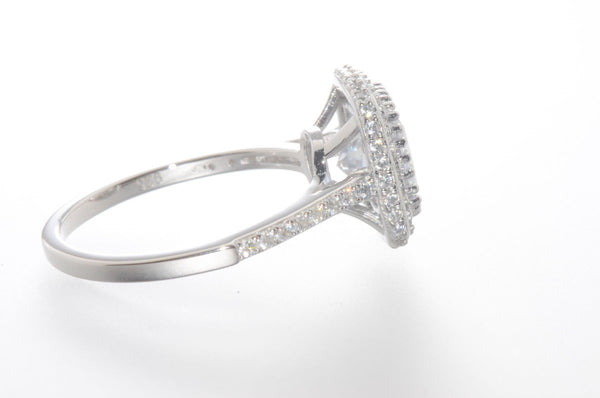 Sterling Silver CZ Ring 9mm Square Princess Cut Center Stone with Accent Stones - Jewelryland.com