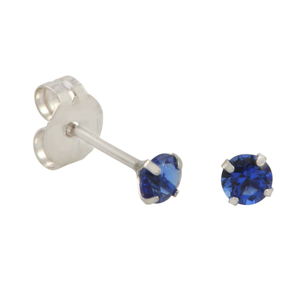 10k White Gold Blue Sapphire CZ Stud Earrings Cubic Zirconia Round Prong Set - Jewelryland.com