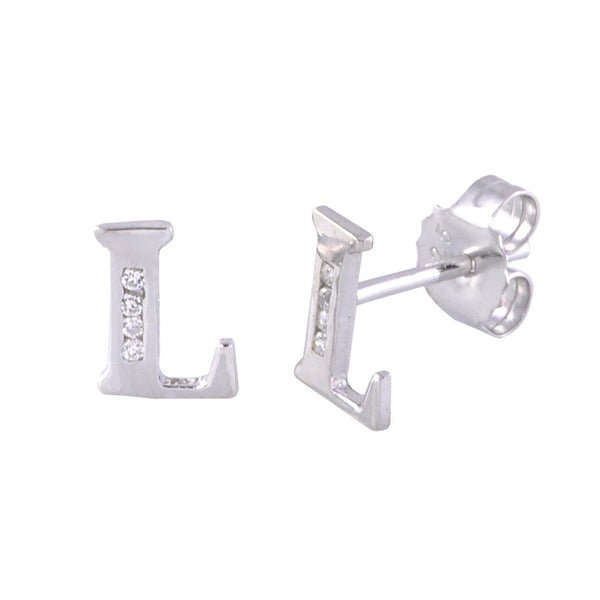 CZ Initial Letter Earrings 925 Sterling Silver All Letters Available A to Z - Jewelryland.com