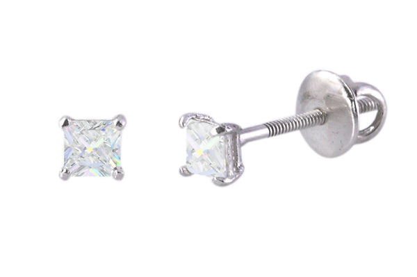 Clear Square CZ BASKET Set SCREWBACK Stud Earrings Sterling Silver 925 - Jewelryland.com