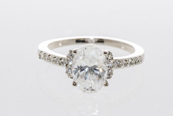 Sterling Silver Solitaire Ring CZ Cubic Zirconia Oval Center Stone 7mmx10mm - Jewelryland.com