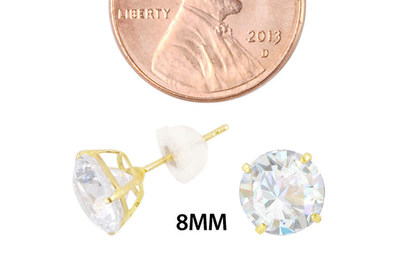 14k Yellow Gold Clear Round Basket Cubic Zirconia Stud Earrings Silicone Backs - Jewelryland.com
