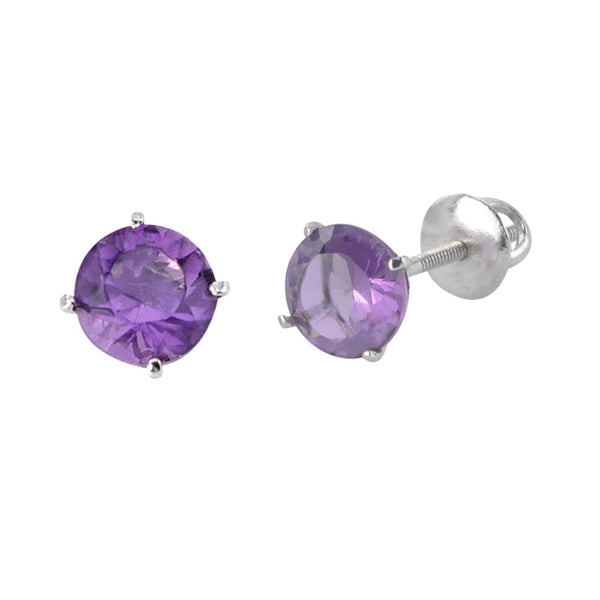Sterling Silver Stud Earrings Amethyst CZ Cubic Zirconia Screwbacks - Jewelryland.com