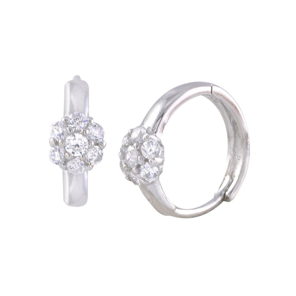 Sterling Silver Huggie Earrings Mini Flower CZ Birthstone Colors Hinged Hoops - Jewelryland.com