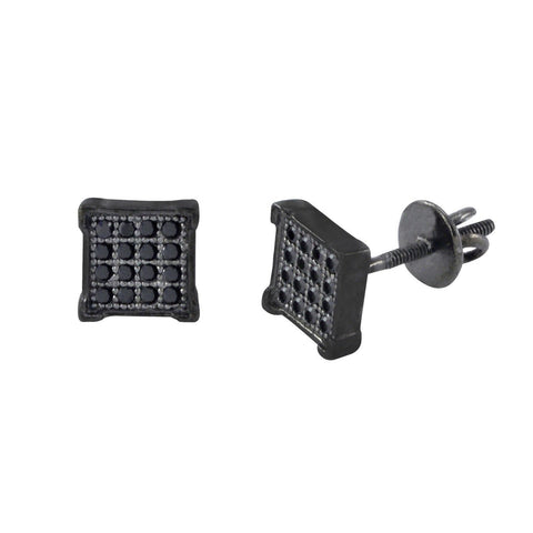 Black Screw Back Stud Earrings Cubic Zirconia Square Sterling Silver 6mm - Jewelryland.com