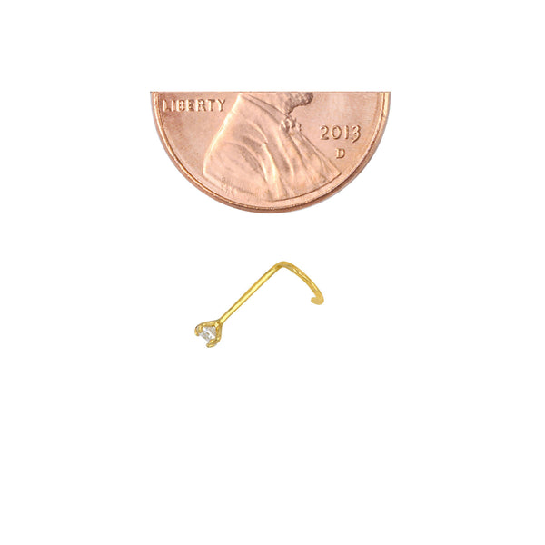 22G Nose Stud 14k Yellow Gold 3mm White CZ Nose Pin Flat Setting - Jewelryland.com