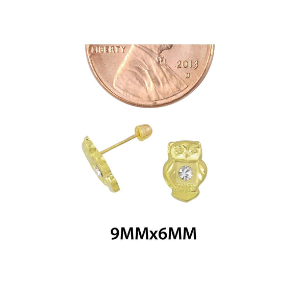 10k Yellow Gold Owl Stud Earrings Screwbacks White Cubic Zirconia - Jewelryland.com