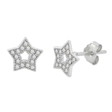Tiny Micropave Star Stud Earrings 925 Sterling Silver 7mm - Jewelryland.com