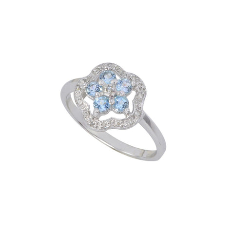 Sterling Silver .05ct Genuine Diamond Ring Flower with Blue Topaz - Jewelryland.com