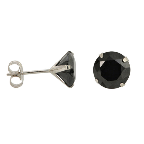 10k White Gold Black CZ Stud Earrings Cubic Zirconia Round Prong Set - Jewelryland.com