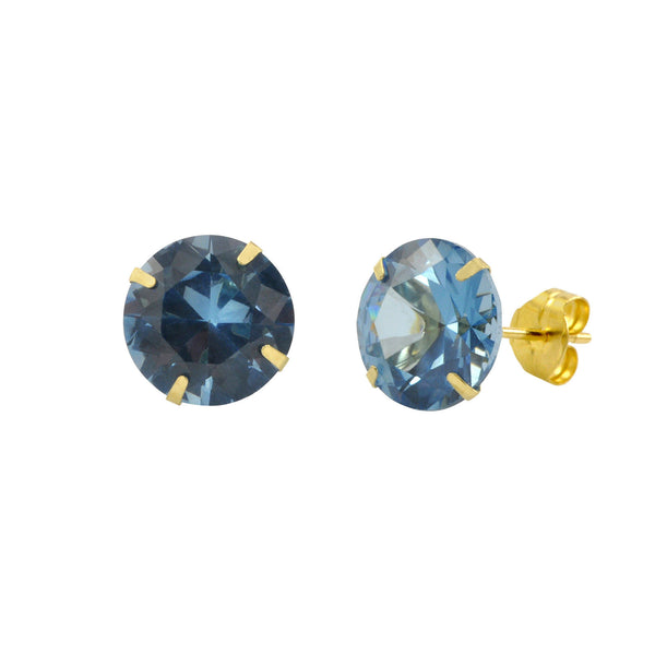 10k Yellow Gold Blue Aqua CZ Stud Earrings Cubic Zirconia Round Prong Set - Jewelryland.com