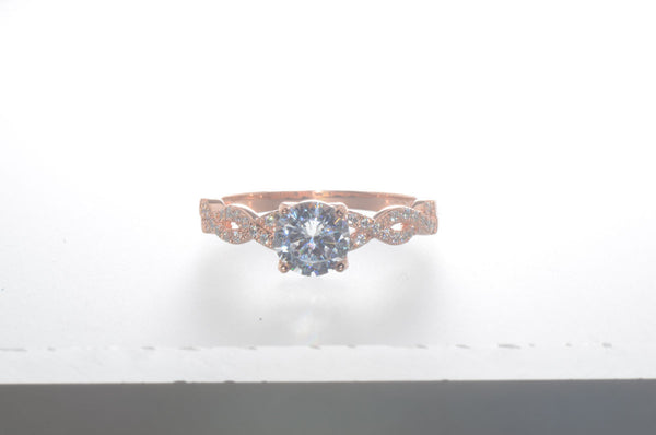 Sterling Silver Rose Gold Plated 7mm Round Brilliant CZ Solitaire Ring - Jewelryland.com