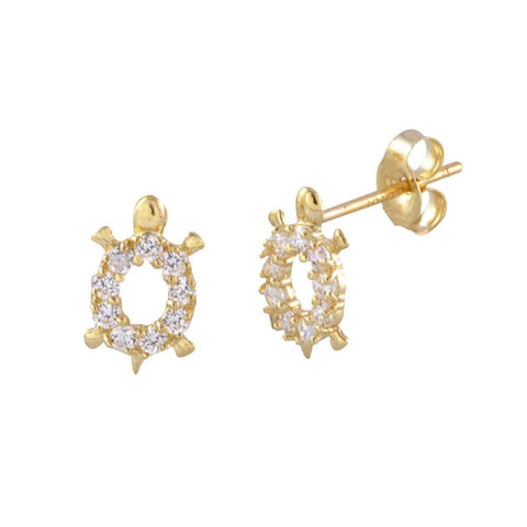 14k Yellow Gold Turtle Stud Earrings 8mm x 5mm Clear Cubic Zirconia - Jewelryland.com