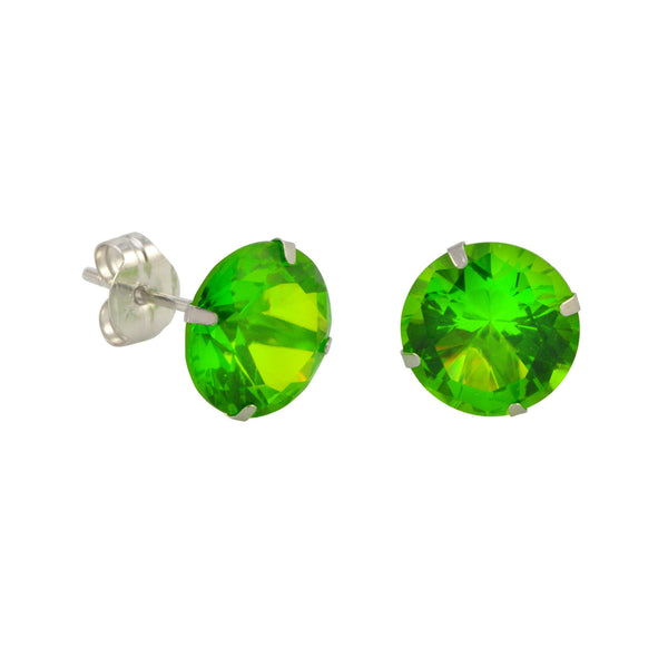 10k White Gold Peridot Green CZ Stud Earrings Cubic Zirconia Round Prong Set - Jewelryland.com