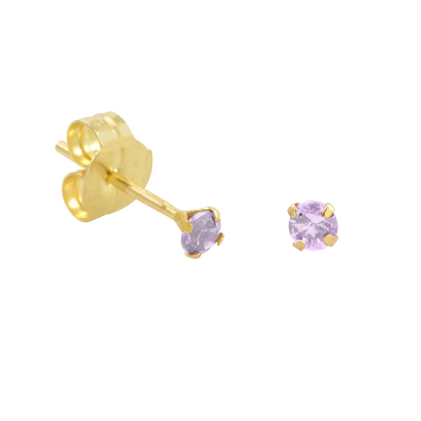 10k Yellow Gold Lavender CZ Stud Earrings Cubic Zirconia Round Prong Set - Jewelryland.com