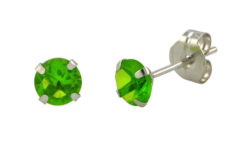 14k White Gold Peridot Green Cubic Zirconia Stud Earrings Round Birthstone CZ - Jewelryland.com