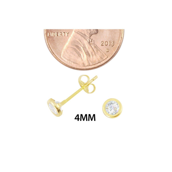 14k Yellow Gold Stud Earrings Cubic Zirconia Bezel Set CZ Round - Jewelryland.com