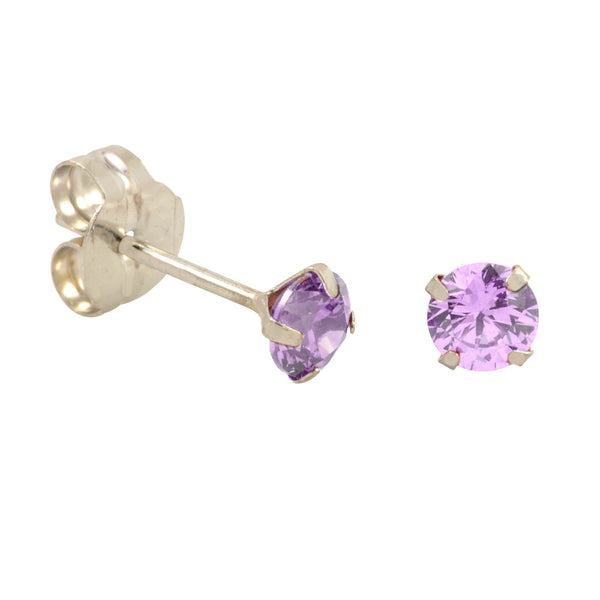 10k White Gold Round Light Purple CZ Stud Earrings Prong Set - Jewelryland.com