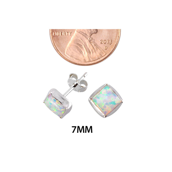 Sterling Silver Opal Gemstone Stud Earrings Iridescent Pearl 7mm Square - Jewelryland.com