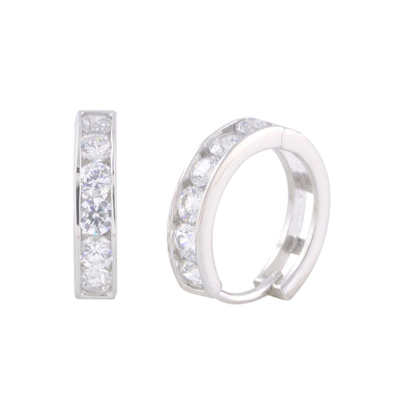 Hinged Hoops Huggie Earrings CZ .925 Sterling Silver 17mm x 4mm Cubic Zirconia - Jewelryland.com
