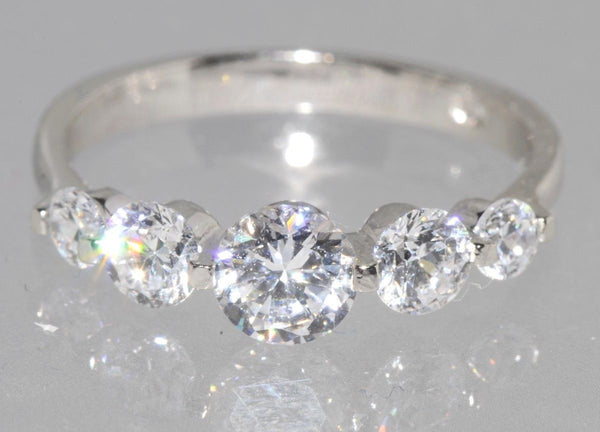 CZ Ring .925 Sterling Silver 5 Stone Clear CZ - Jewelryland.com