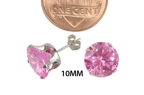 925 Sterling Silver Round Pink Cubic Zirconia CZ Stud Earrings - Jewelryland.com