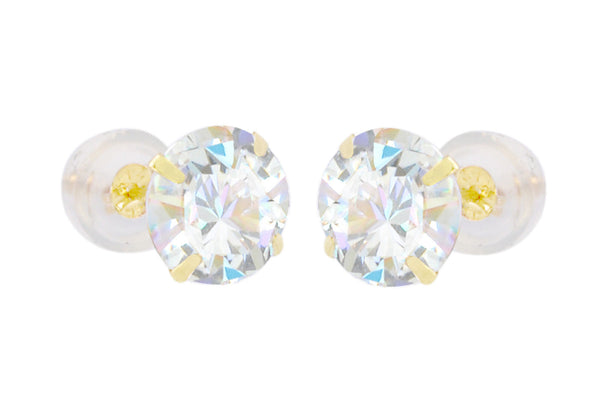 14k Yellow Gold Round CZ Cubic Zirconia Stud Earrings with Safety Silicone Backs - Jewelryland.com