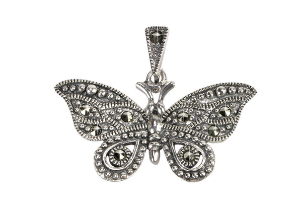 .925 Sterling Silver Marcasite Butterfly Pendant 25mm - Jewelryland.com