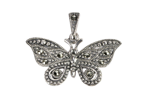 .925 Sterling Silver Marcasite Butterfly Pendant 25mm - Jewelryland.com
