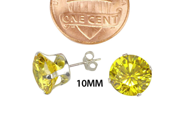 Yellow Earrings Citrine CZ Studs November Birthstone Round Prong - Jewelryland.com