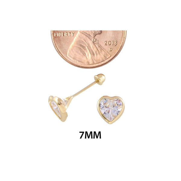 CZ Heart Stud Earrings 10k Yellow Gold Screwback 7mm - Jewelryland.com