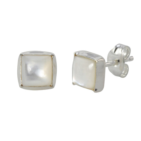 Sterling Silver 7mm Square Mother of Pearl Stud Earrings - Jewelryland.com