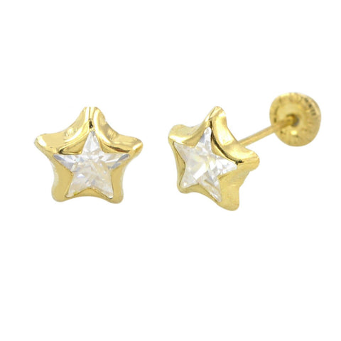 10k Yellow Gold Star Stud Earrings Screwbacks Clear CZ Bezel Set 4mm-7mm - Jewelryland.com