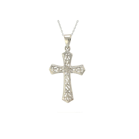 Sterling Silver Cross Necklace with Diamond Accents, 18" (.02 cttw, I-J, I2-I3) - Jewelryland.com
