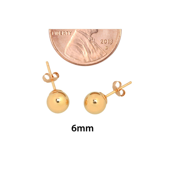 14k Rose Gold Earrings Round Ball Studs High Polish 3mm-9mm - Jewelryland.com
