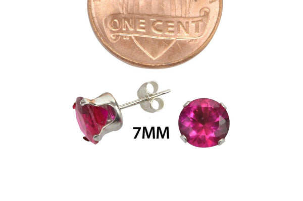 Red Earrings Ruby CZ July Birthstone Studs Round Prong Cubic Zirconia 925 Silver - Jewelryland.com