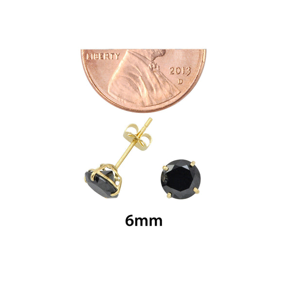 10k Yellow Gold Round Black CZ Stud Earrings Cubic Zirconia Basket Setting - Jewelryland.com