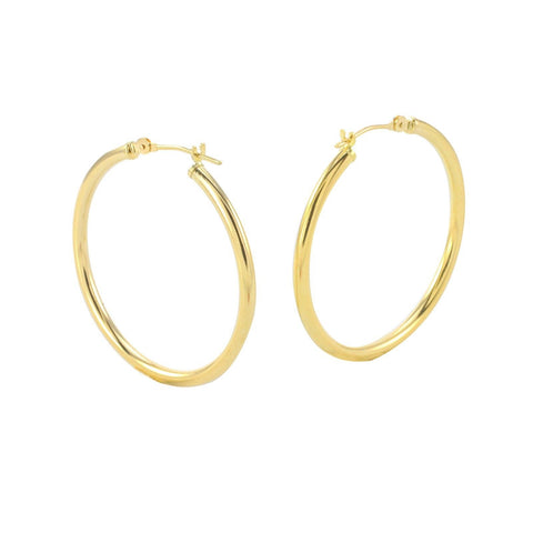 14k Yellow Gold Hoop Earrings 30mm Large Latch Post Hoops - High Polish - Jewelryland.com