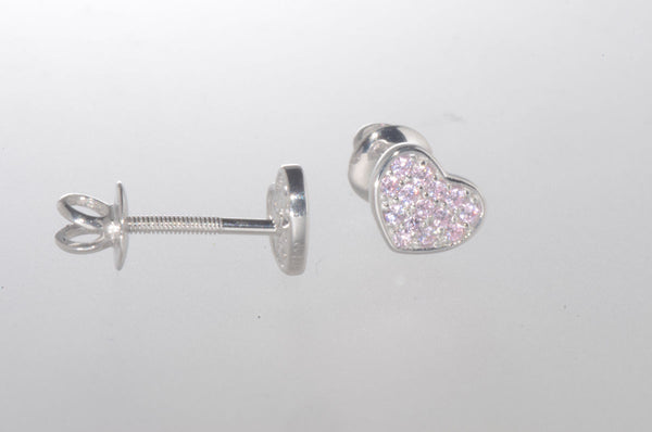 Sterling Silver Heart Stud Earrings Pink 6mm Cubic Zirconia Stones Screwbacks - Jewelryland.com