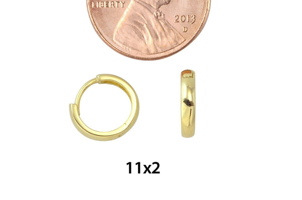14k Yellow Gold Huggie Earrings Hinged Hoops Snap Closure High Polish 11mm x 2mm - Jewelryland.com