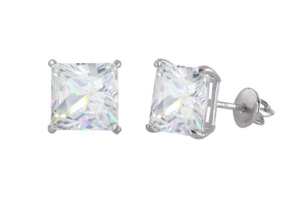 Clear Square CZ BASKET Set SCREWBACK Stud Earrings Sterling Silver 925 - Jewelryland.com
