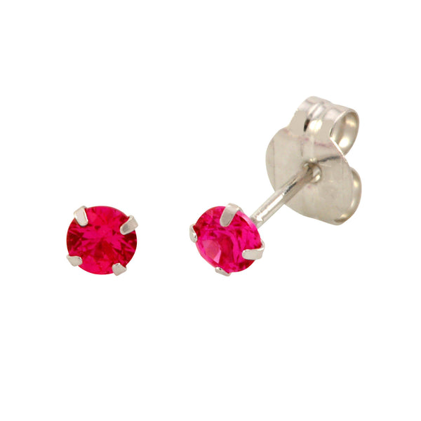 14k White Gold Ruby Red Cubic Zirconia Stud Earrings Round Birthstone CZ - Jewelryland.com